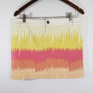 New! TIBI Orange Yellow Print Denim Mini Skirt